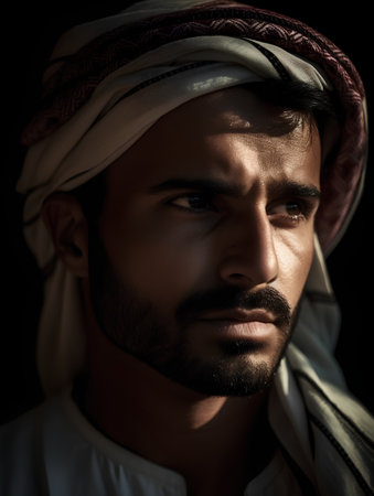 Portrait of a handsome arabian man in traditional clothes.の素材