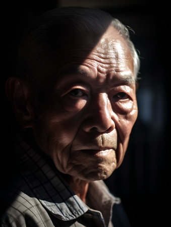 Portrait of an elderly man with a sad expression on his faceの素材