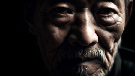 Portrait of an old man on a dark background. Toned.の素材