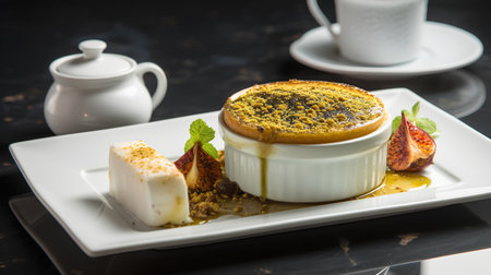 Creme brulee with caramelized figs and mint, squareの素材