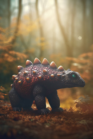 Dinosaur in the autumn forest. 3d render. Fantasy illustration.の素材