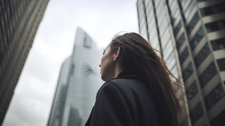 young beautiful long hair hipster woman posing in the city, lifestyle people conceptの素材