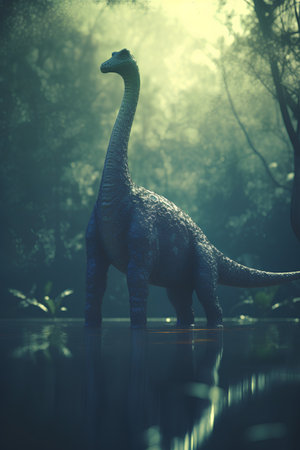 Dinosaur in the forest. 3D render illustration. Fantasy design.の素材