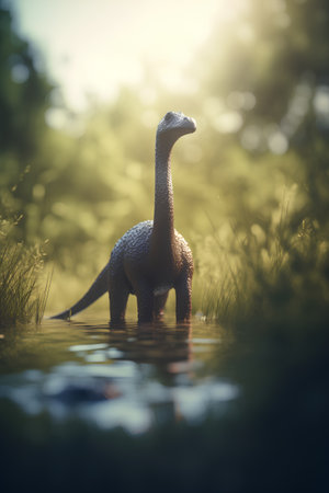 Dinosaur in the swamp. Selective focus. Toned.の素材