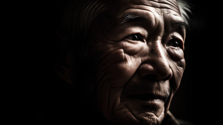 Portrait of an elderly woman on a dark background. Toned.の素材