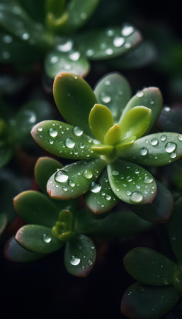 Close-up of succulent plant with water drops, selective focusの素材