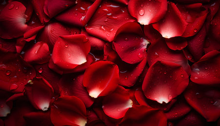 Red rose petals with water drops. Valentine's day background.の素材