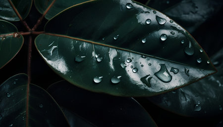 Water droplets on the leaves of a houseplant. Macro.の素材