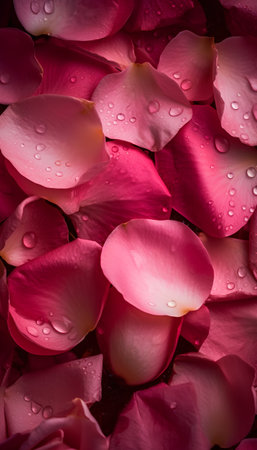 Pink rose petals with water drops on the petals, backgroundの素材