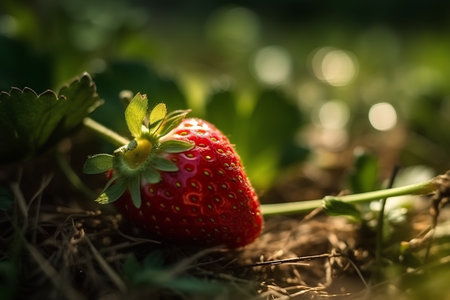 strawberry on the ground in the garden, shallow depth of fieldの素材