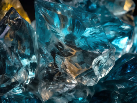 Macro shot of blue quartz semigem crystals on black backgroundの素材