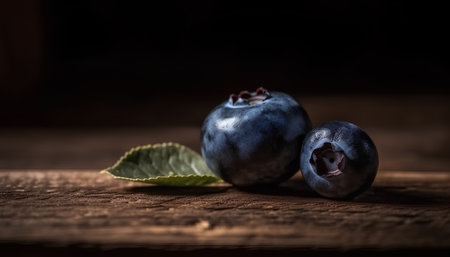 Blueberries on a wooden table, selective focus, shallow DOFの素材