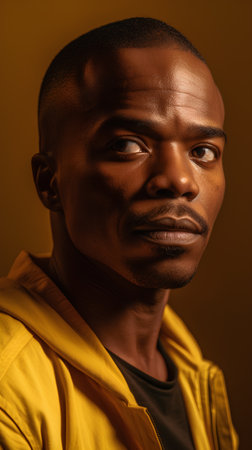 Portrait of a handsome african american man in a yellow jacket.の素材