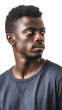 Portrait of a young african american man in a studio.の素材