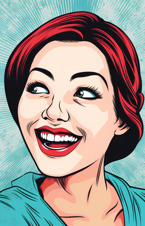 Beautiful smiling woman. Pop art retro comic style. Vector illustrationの素材