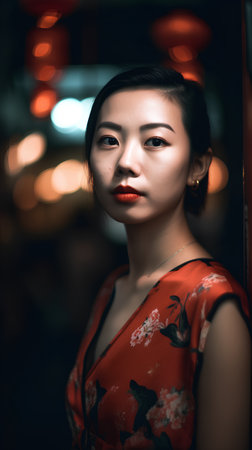 Photo for Portrait of a beautiful asian woman wearing cheongsam at night - Royalty Free Image