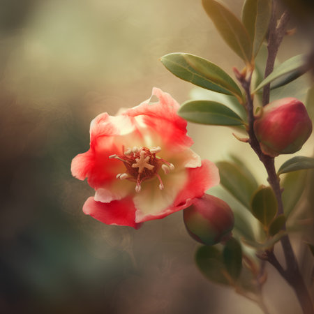 Flowering quince with blurred background. Shallow depth of field.の素材