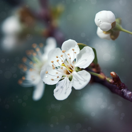Flowering branch of a cherry on a blurred background. Macroの素材