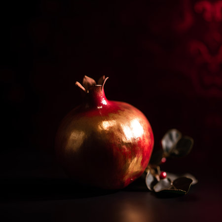 Ripe pomegranate on a dark background. Christmas still life.の素材