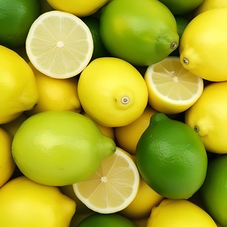 Lemons and limes as a background. Whole background.の素材