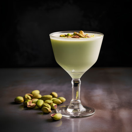 Pistachio smoothie in a glass with pistachiosの素材