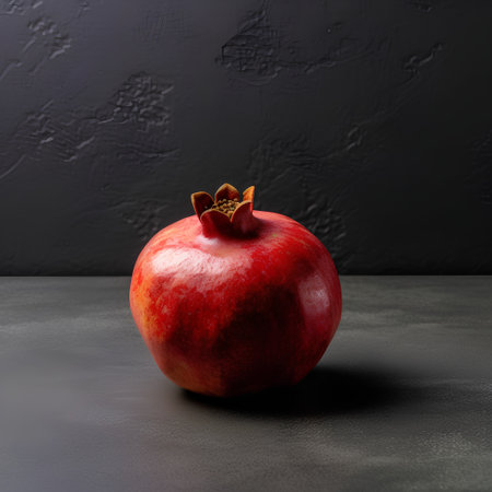 Ripe pomegranate fruit on a dark background. Copy space.の素材