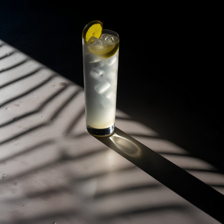 Cocktail with lemon and ice in a glass on a dark backgroundの素材