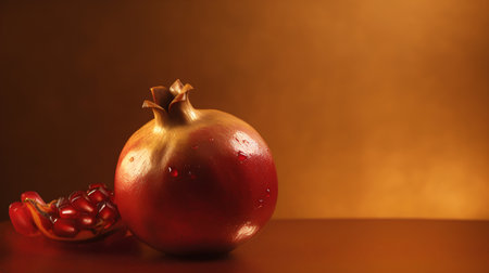 Ripe pomegranate on a dark background with copy spaceの素材