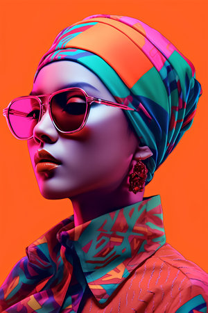 Portrait of a beautiful african woman in sunglasses. 3d rendering.の素材
