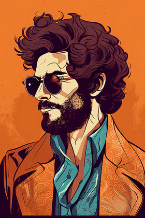 Hipster man with a beard and sunglasses. Vector illustration.の素材