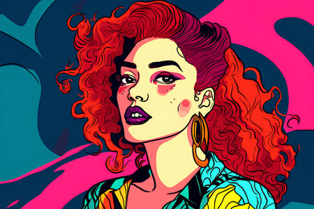 Beautiful woman with bright make-up. Vector illustration in pop art style.の素材