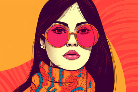Beautiful young woman with sunglasses. Vector illustration in pop art style.の素材