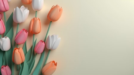 Beautiful tulips on a light background. 3d illustration.の素材