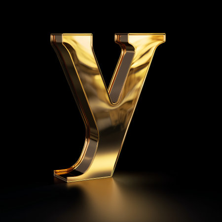 Gold letter Y uppercase on black background. 3d renderの素材