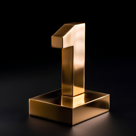 Number 1 on a black background. 3D render. Golden font.の素材