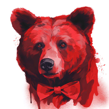 Grizzly bear with red bow tie. Vector illustration.の素材