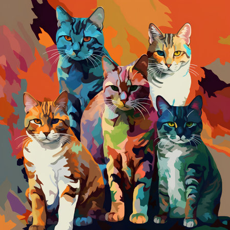 Group of cats. Vector illustration. Colorful background with cats.の素材