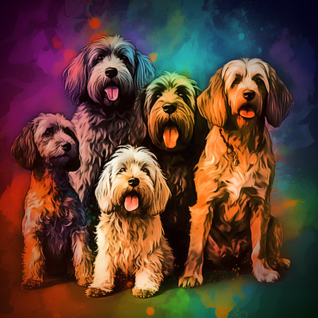 Group of dogs on multicolored background. Illustration for designの素材