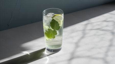 Refreshing mojito cocktail with lime and mint on a white backgroundの素材