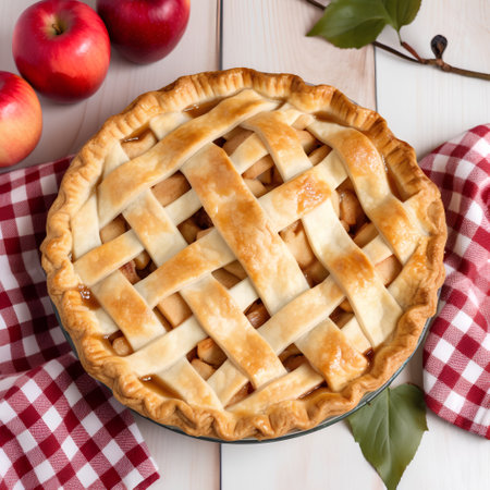 Homemade apple pie on a white wooden background. Selective focus.の素材