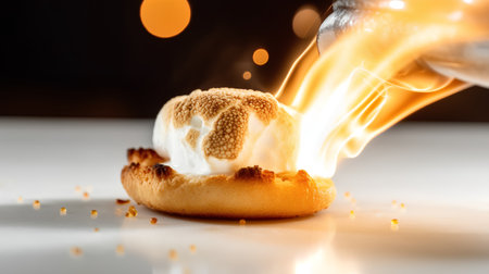 Burning eclair on a white background with bokeh.の素材