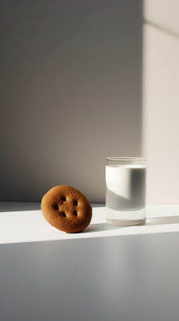 A glass of milk and a cookie on a white background. 3d renderの素材