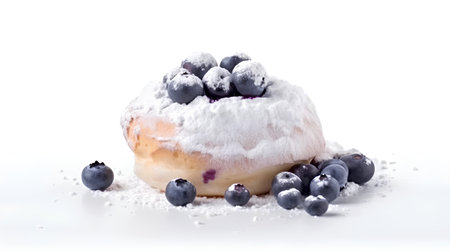 donut with blueberries and sugar powder isolated on a white backgroundの素材