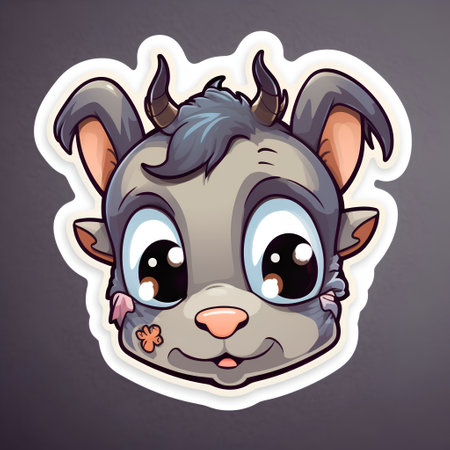 Cute cartoon rhinoceros face sticker. Vector illustration.の素材