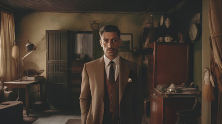 Portrait of a handsome man in a vintage interior. Fashion shot.の素材