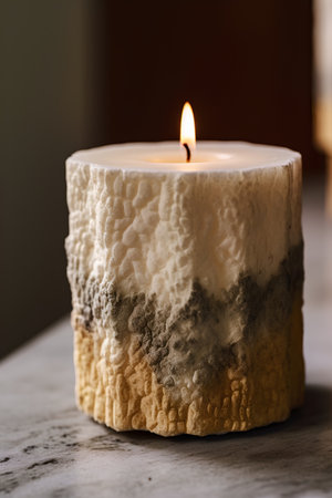 Burning candle with mold on it. Shallow depth of field.の素材