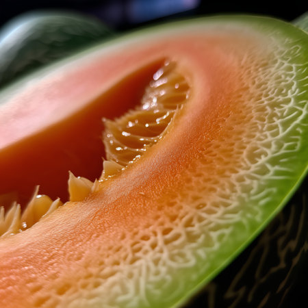 Close up of a melon. Shallow depth of field.の素材