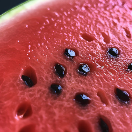 Close up of fresh watermelon with water drops on it. Macro.の素材