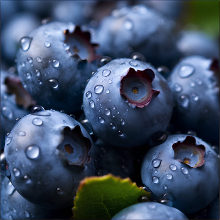 Fresh blueberry with water drops close up. Blueberry background.の素材
