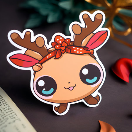 Christmas greeting card with cute cartoon reindeer. Vector illustration.の素材